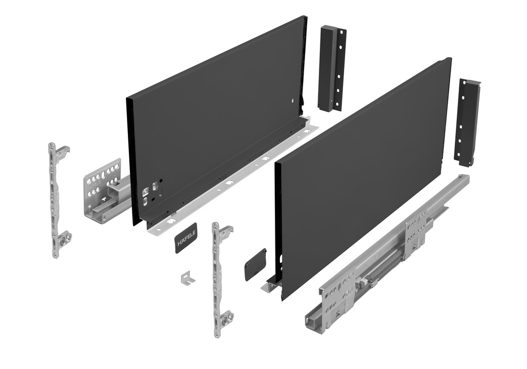 HÄFELE MATRIX BOX S Slim atvilktņu izvilkšanas mehānisms ar mīkstas aizvēršanas mehānismu; H.199/500 mm; 35 kg; (antracīts)